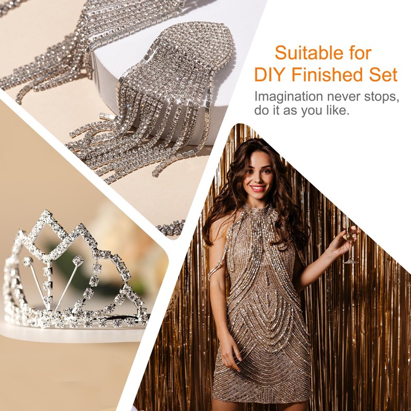 sourcing map 10 Yard Crystal Rhinestone Close Chain Trim, Crystal