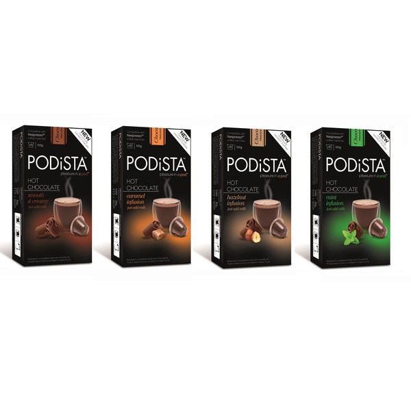 Hot Chocolate Nespresso Original Line Compatible Capsules Hot Cocoa Pods - Variety Pack - 4 Flavors / 4 Boxes - 40 Pod Package