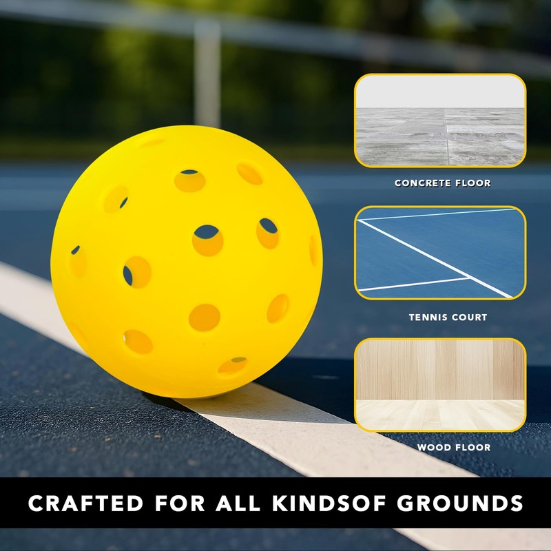 PICKLETECH Pickleball 20 Pack - 40 Holes Yellow Outdoor Pickleball