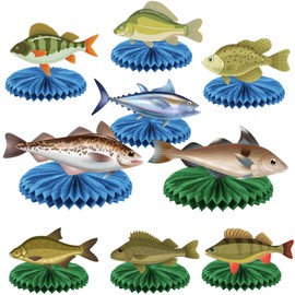 Gone Fishing Party Hanging Swirls Sunfish Trout Bass Fishing Honeycomb Centerpiece Decorations for Fisherman Retirement Party Ceiling Streamers Go Fishing Theme Party Supplies