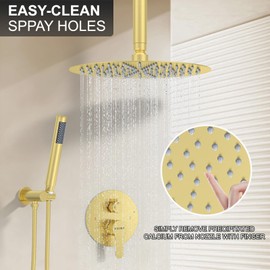 Kojox Shower System- Ceiling Shower Faucet Set with 12" Rain Shower head and Handheld Shower- Shower Combo Set with Valve, Brushed Gold