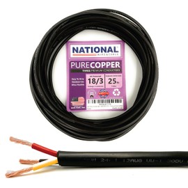 NATIONAL Wire&Cable - 18 Gauge 3 Conductors Premium Electrical Wire - Made in USA - 18 AWG Wire Stranded PVC Cord Copper Cable 25 Ft. Flexible Low Voltage LED Cable Lamps Lighting Automotive