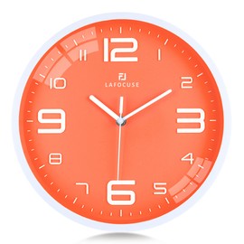 Lafocuse 3D Large Numbers Orange Wall Clock Silent Modern Wall Clock Easy to Read No Ticking Noise Children Decoration for Living Room Children's Room Kitchen 30 cm