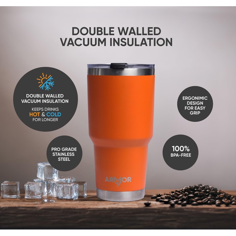 Product Armor 30oz Vacuum Insulated Stainless Steel Tumbler (Lava Orange)