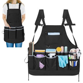 Rexmica Professional Cleaning Apron for Housekeeping, Water-resistant Cleaning Apron with Multiple Pockets for Women and Men, Adjustable Waist Apron for Cleaning Work Tools, Black