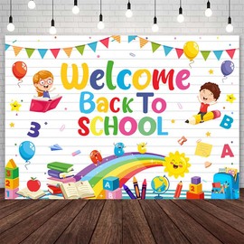 AIBIIN 7x5ft Welcome Back to School Backdrop First Day of School Photography Background Welcome Back to School Preschool Kindergarten Classroom Party Decorations Banner Photo Booth Props