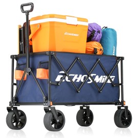 EchoSmile Collapsible Folding Wagon Cart 360lbs, Heavy Duty Garden Utility Cart with All Terrain Wheels, Large Capacity Outdoor Wagon for Camping, Beach, Shopping, Picnic (Blue Orange)