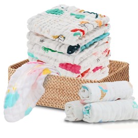 Paños de muselina para bebé, paquete de 12, paños para eructos bebe de algodón suave de 6 capas,extra suaves y absorbentes，Adecuado para bebés,pieles sensibles, recién nacidos, adultos,12x12 pulgadas