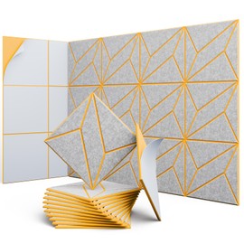 UNECHO 12 Pack 12" X 12" X 0.47" Acoustic Panels for Wall Sound Absorbing, Dual-Color P-Stripes Square Self-Adhesive Sound Panels, High Density Suitable for Multiple Scenarios(Orange+SilverGray)