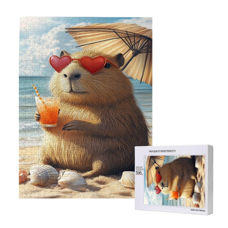 MA6GE8DE Beach Vacation Capybara Jigsaw Puzzles 500 PCS,Enjoy The Puzzle