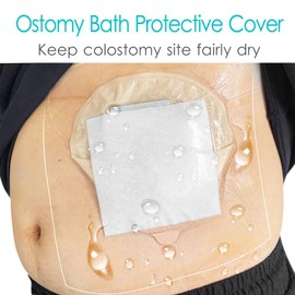 8" x 8" Ostomy Shower Cover Waterproof [Pack of 25], Ostomy Bag Shower Protector Stoma Shower Guard Colostomy Shower Shields for Women Men Showering, Non-Stick Central Pad