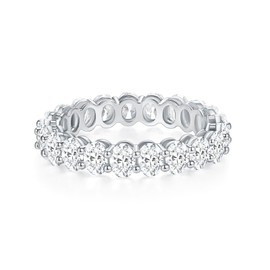 MINDDHA 14K White Gold Plated Rings- Oval Cubic Zirconia Love Ring Simulated Diamond Stackable Rings Eternity Bands/Silver Rings, Silver Rings for Women- 4mm Band Size 6