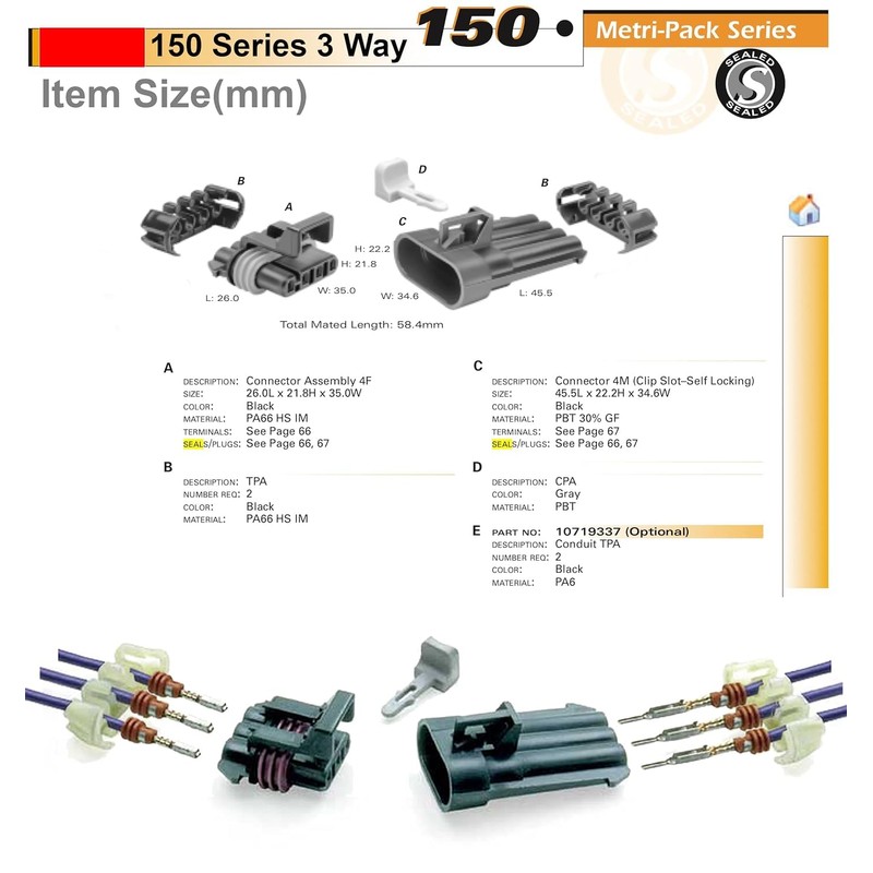 2-Pack (4-Way) Connector Metri-Pack 150 Series Sealed (4-PIN) 16 V