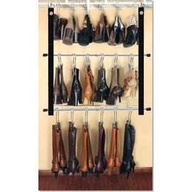 Deluxe 12-Pair Hanging Boot Storage - Double Decker Boot Caddy Includes 12 Boot Hangers (Boot Organizer, Boot Hanger, Boot Storage System) (Silver Rack System with 12 Boot Hangers)