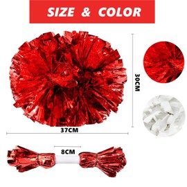 Aurorasports Cheerleader Pom Poms,Cheerleading Pom Poms,Hand Flower Pompoms,Metallic Foil Cheer Poms (Glossy Red, 2 Pcs)