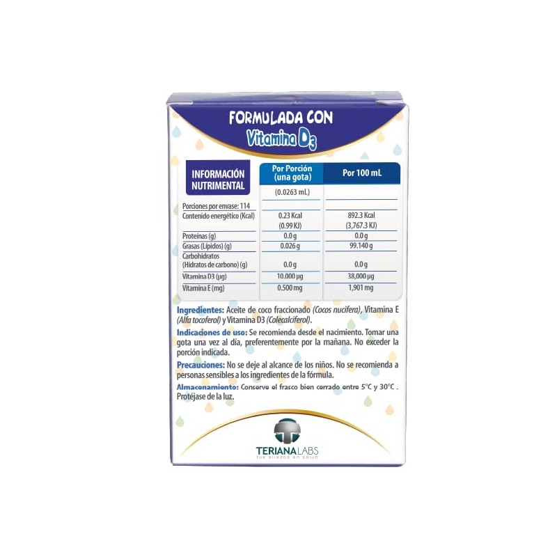 Vitamina D3 ONEDROP frasco con 3 mL, 400 UI