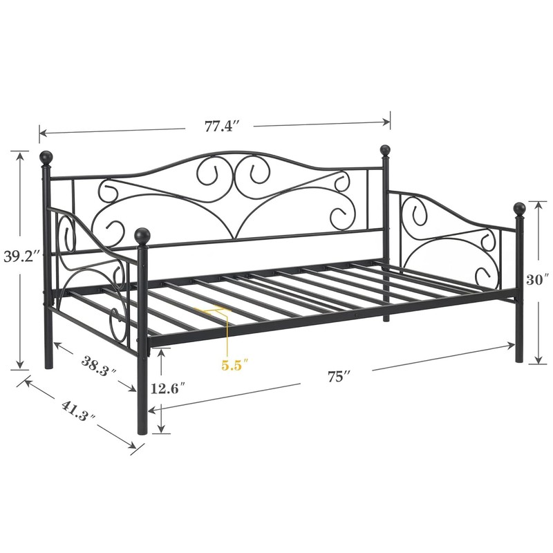 VECELO Twin Size Daybed Frame Metal Steel Slat Support with