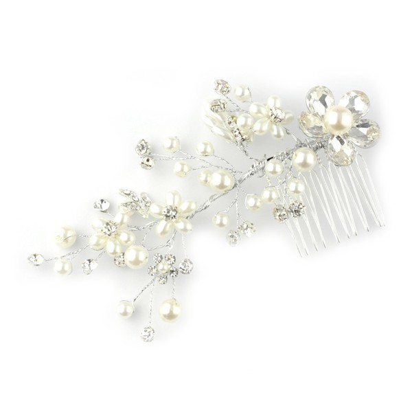 Pearl Bead Floral Design Hair Comb for Women