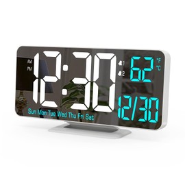 KOSUMOSU Digital LED Clocks for Bedrooms 6.7in White Alarm Clock, Dimming, 12/24h, Date, Day of Week,Temp,Desk Clock, LED Clock for Bedside, Digital Calendar Clocks for Living Room Essentials