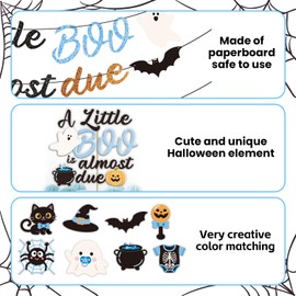 Decoración de Halloween para baby shower para niño, con diseño de bate fantasma, bonito murciélago fantasma y calabaza, suministros para fiesta de baby shower de Little Boo (azul)