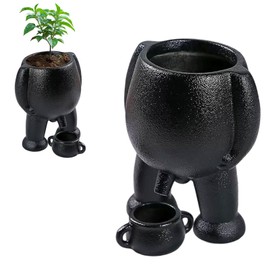 pldnhzua Interactive Plant Pot - Funny Plant Pots for Indoor & Outdoor Use - Unique Gift Idea with Drainage Hole & Tray - Perfect for Home, Office, Garden Decoration (Black)