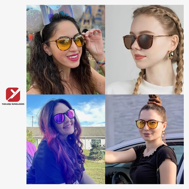 YUELUQU Polarised Retro Round Sunglasses Women Men UV400 Protection Ultralight