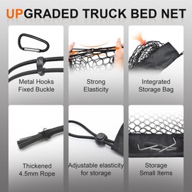 Envelope Style Cargo Net Compatible with GMC Sierra 1500 & Chevy Silverado 1500 2013-2024, Highly Elastic Truck Bed Cargo Net with Storage Bag- Heavy Duty Carabiners- Upgraded 4.5mm Bungee