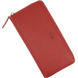 Baur Women's Genuine Leather Wallet with RFID Protection, Large Wallet, Many Card Slots, Wallet with All-Round Zip, Women's Wallets, red, Classic