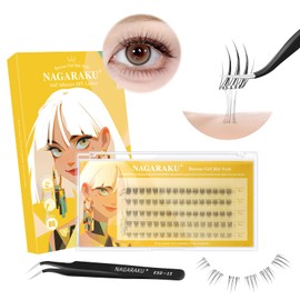 NAGARAKU Partial Lower False Eyelashes, No Glue Required, Includes 1 Tweezer, Lightweight, One-Touch False Eyelashes, Long Keep, 0.07 mm Thick, B Curl, Length 0.2 - 0.2 - 0.3 - 0.3 inches (5 - 6 - 7 -