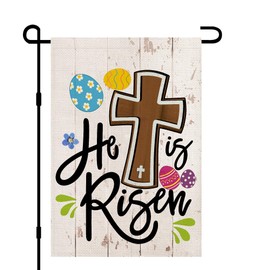 He Is Risen Easter Garden Flag 12x18 Inch Double Sided Outside, Eggs Cross Burlap Small Sign Flags Yard Spring Outdoor Decoration DF681