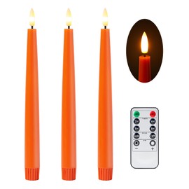 Stmarry Orange Flameless Taper Candles with Remote and Timer, 9.65 Inch Real Wax LED Candlesticks, Fall Taper Candles Battery Operated with 3D Flickering Flame, Thanksgiving Candles for Table, 3 Pack