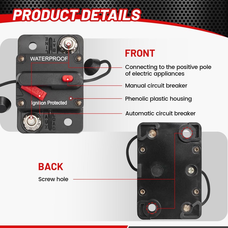 RED WOLF 20A Circuit Breaker Holder W/Manual Reset Switch 12-48V