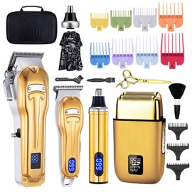 Roziapro Professional Hair Clippers for Men Zero Gapped T-Blade Trimmer Cordless Nose Hair Trimmer Electric Foil Shaver Rechargeable Hair Grooming Set with LED Display (Gold)