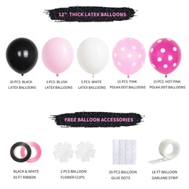 ANSOMO Black and Pink Latex Balloons, 12 inch Thick Polka Dot Balloons, 60 Pcs