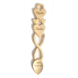 Two Hearts in One Love Spoon (Light Coloured) - Free Engraving of Names & Date on Welsh Love Spoons