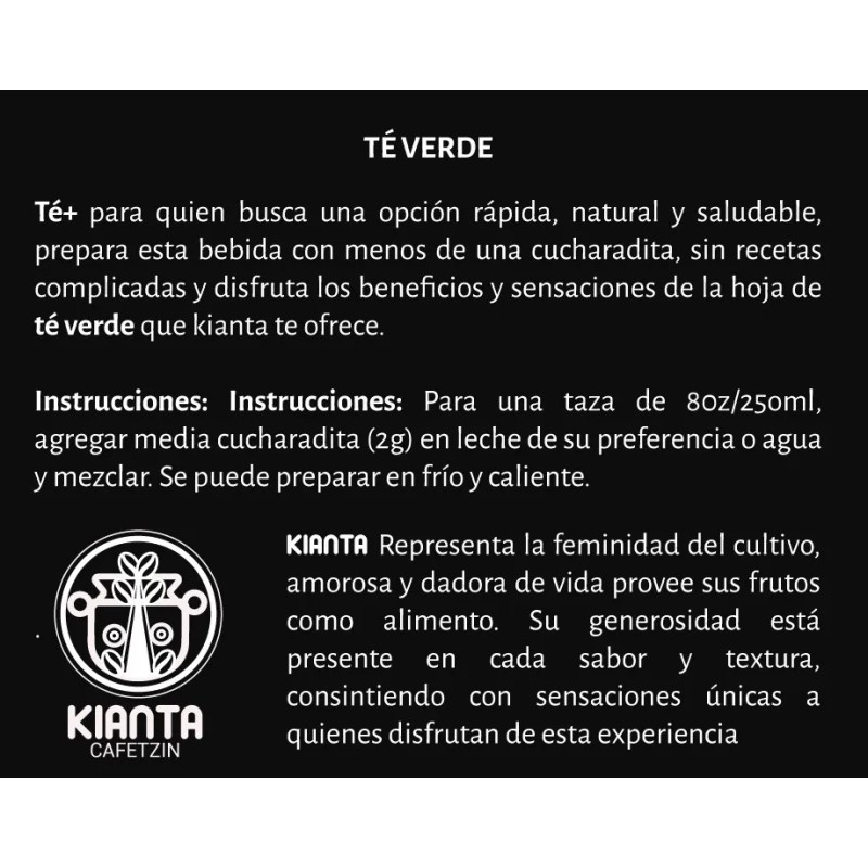 Té Matcha Orgánico En Polvo Kianta Cafetzin 100g