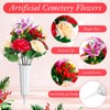 Tigeen 6 Sets Artificial Cemetery Flowers with Vase 54 Heads