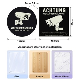 2025 Upgrade Night Fluorescence Sign Video Surveillance Private Property Attention, Aluminium Sign Camera Surveillance Notice Sign Video Surveillance (Pack of 2) (Black, Square, 15 x 15 cm)