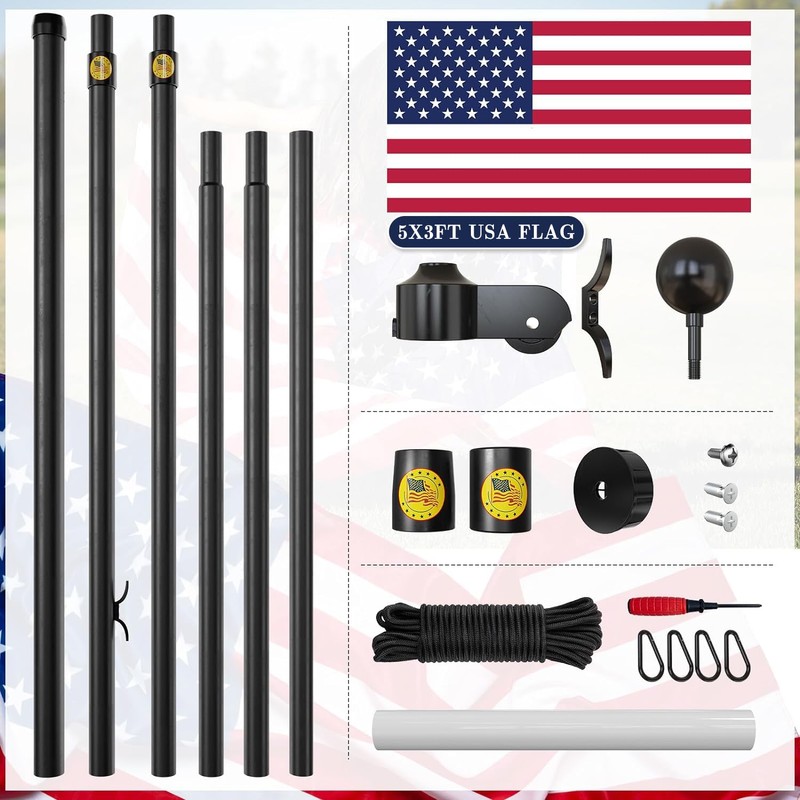 25FT Heavy Duty Flag Pole,14-Gauge Aluminum,Resist Strong Wind Reinforcement Ring