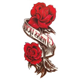 S.A.V.I Temporary Tattoo For Girls Men Women 3D Miss You Red Rose Sticker Size 20x10cm - 1pc, Black, 4 g