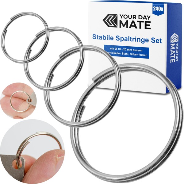 Sturdy Split Rings Set, Diameter 10-20 mm Outer, 240 Pieces,