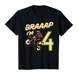 Kids Braaap Im 4 Dirt Bike 4th Birthday Bday Motocross Boys Kids T-Shirt