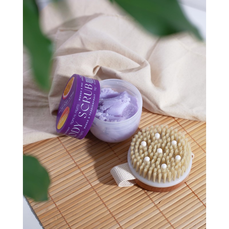 Tropical Fruits Gentle Exfoliating Sugar Scrub & Brush Mango and
