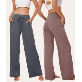 TNNZEET 3 Pack Women's Wide Leg Pants with Pockets - Casual Loose Yoga Trouser Pants Sweatpants Palazzo Lounge Pajama Pants