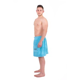 Julie Julsen Sauna kilt for men, 50 x 150 cm, Velcro fastener and elastic band, 100% cotton, pocket attached, light blue