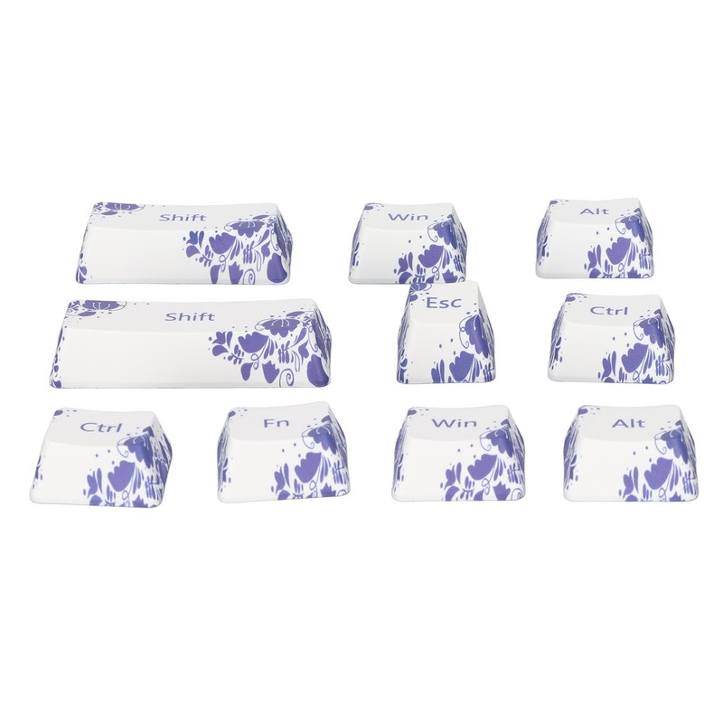 10PCS Key Caps Dye Sublimation Processblue and White Porcelain Style