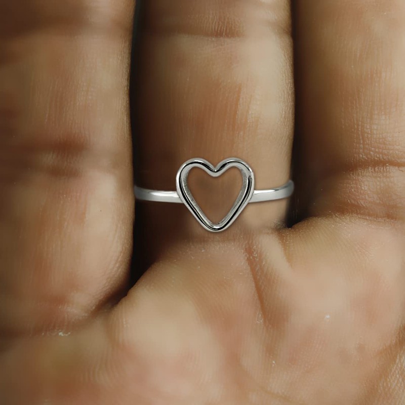 TISHAVI Sterling Silver Heart Shape Ring, Size 9, 925 Silver