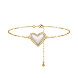 WOWORAMA Dainty Gold Bracelets for Women CZ Gold Heart Charm Bracelet Delicate Friendship Bracelet Adjustable Link Bracelets