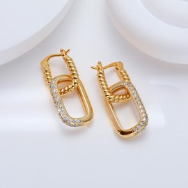ARVALILS 14K Gold Convertible Link Huggie Earrings for Women | Paperclip Link Statement Earrings | Cubic Zirconia Two-Toned Rope Drop Dangle Earrings