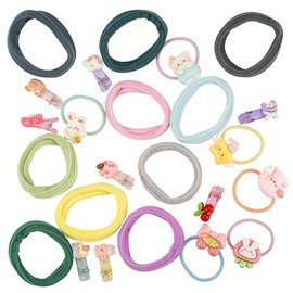 Cute Hair Accessories Set for Girls and Women, 24 Pieces, Multicolor Elastic Hair Bands, Hair Clips with Animal Charms, Soft Hair Ties (Multi-colored 2)